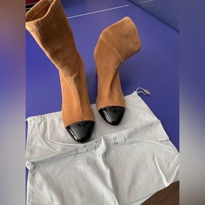 Stuart Weitzman suede and patent leather toe booties